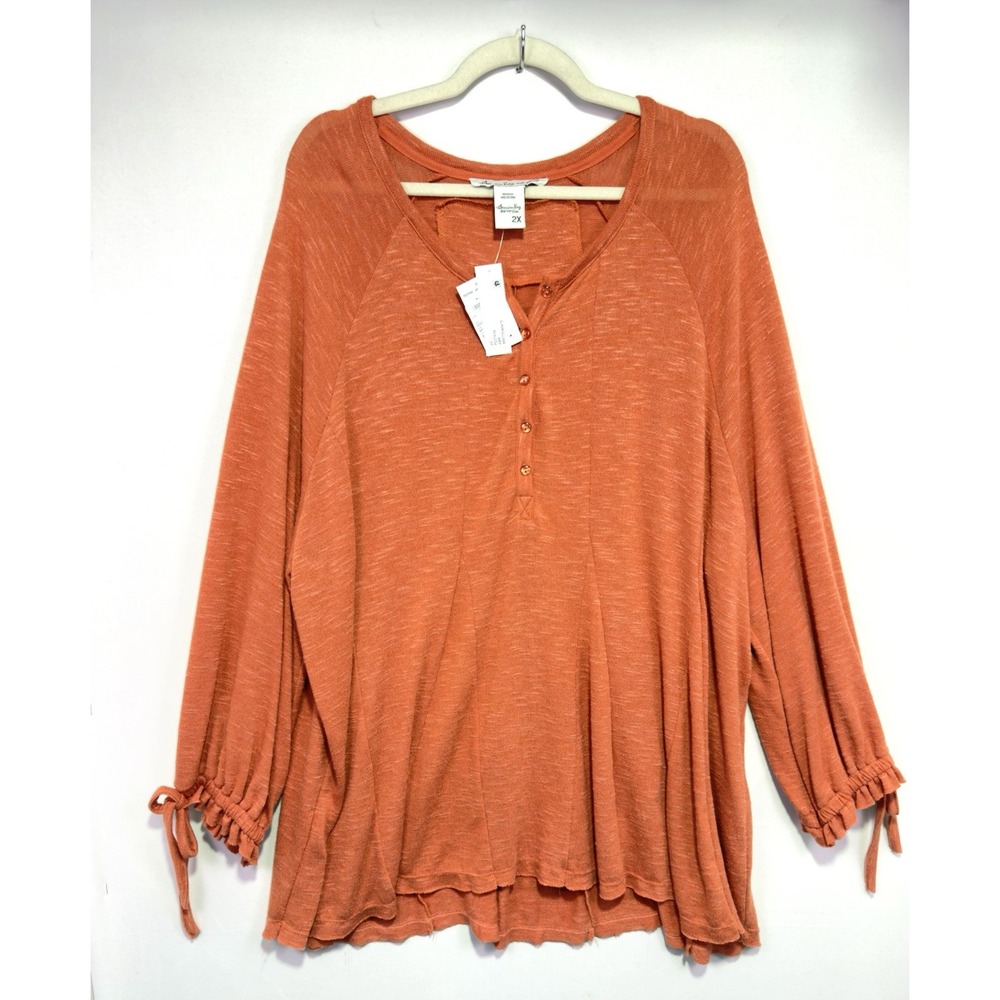 American Rag Cie 2X Godet Sweep Henley Top Apricot Orange Swing Tunic NWT